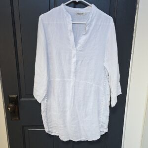 Lightweight White Linen Tunic Top - Women